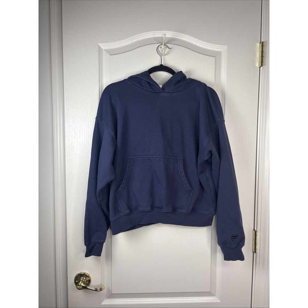 Fabletics Womens Pullover Hoodie Medium Navy Purple Fleece Kangaroo Pocket Cozy